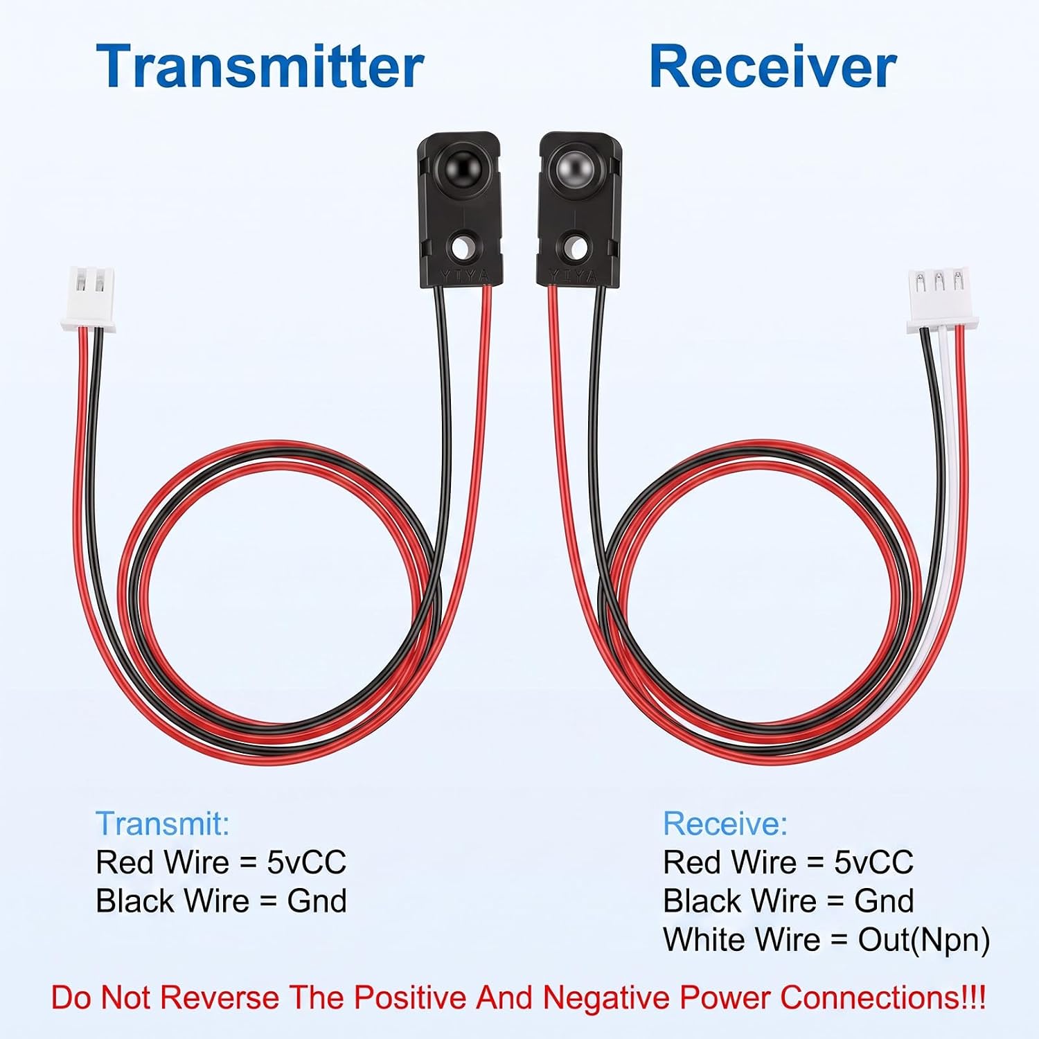 2 Pcs IR Break Beam Sensor Module with 5mm Infrared LEDs, 3.6V-5.5V Photoelectric Beam Switch, 33cm Cable NPN Normally Open Distance Sensor for DIY Robotics & Counting Projects