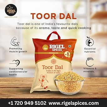 Rigel Spices Toor Dal 4 lbs - Protein Rich Pigeon Pea Split - Arhar Dal for Nutritious Meals - Natural Yellow Toor Dal Lentils - Essential Indian Cuisine Ingredient.