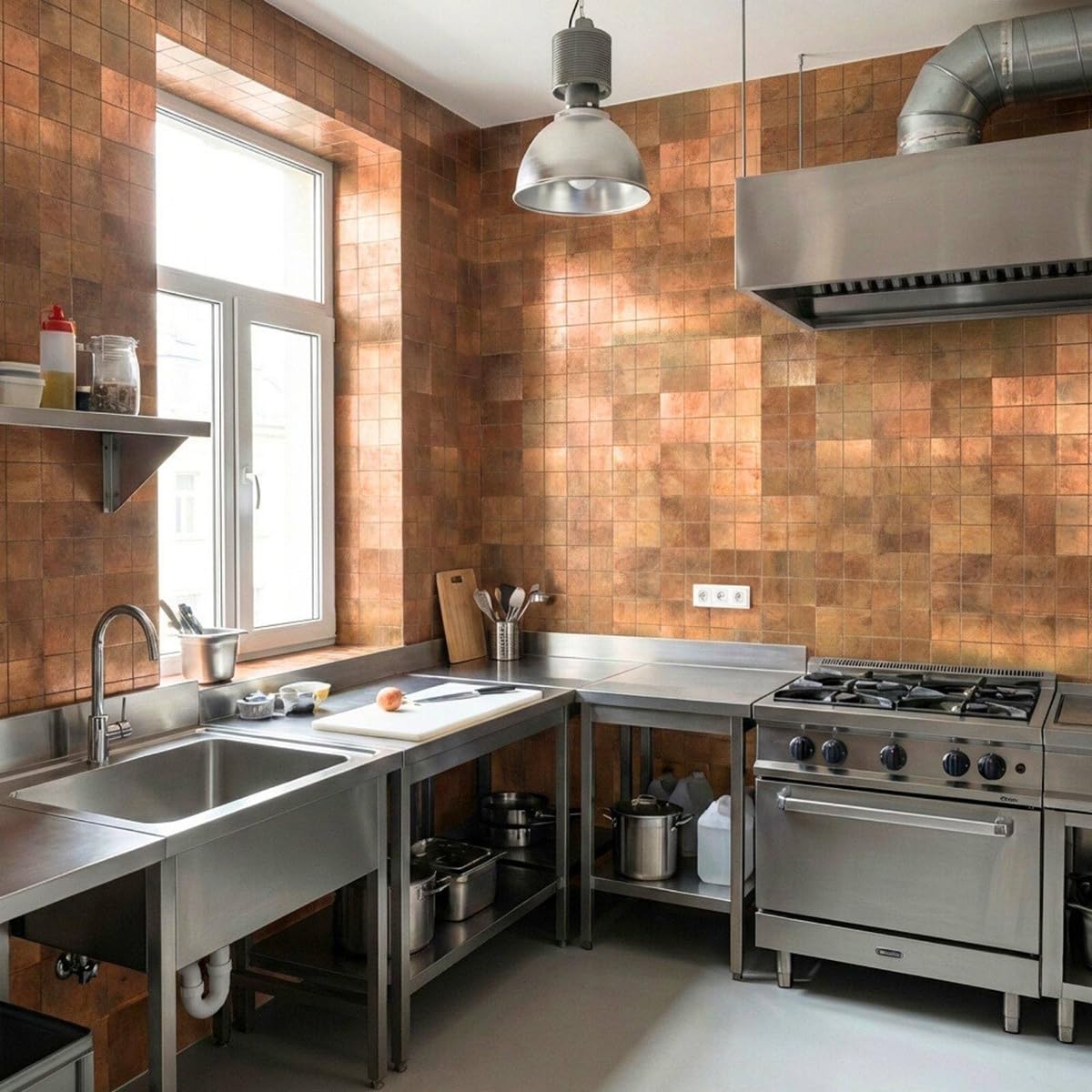 10 azulejos adhesivos para cocina, azulejos de pared de metal de acero inoxidable, 30 cm x 30 cm, autoadhesivos, para baño (cobre)