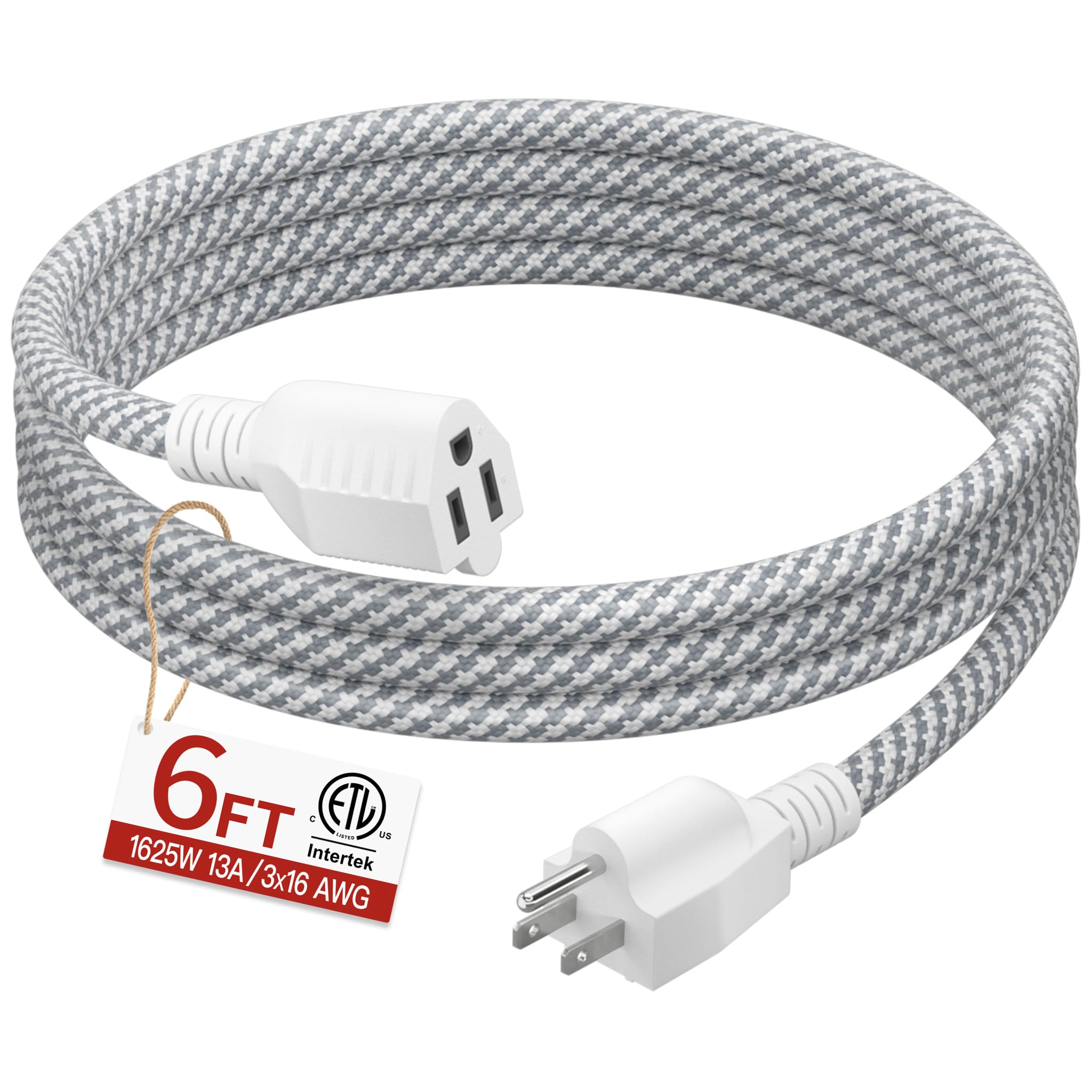 Skrizcable 16/3 6 FT Braided Extension Cord Indoor, 3 Prong Power Cable