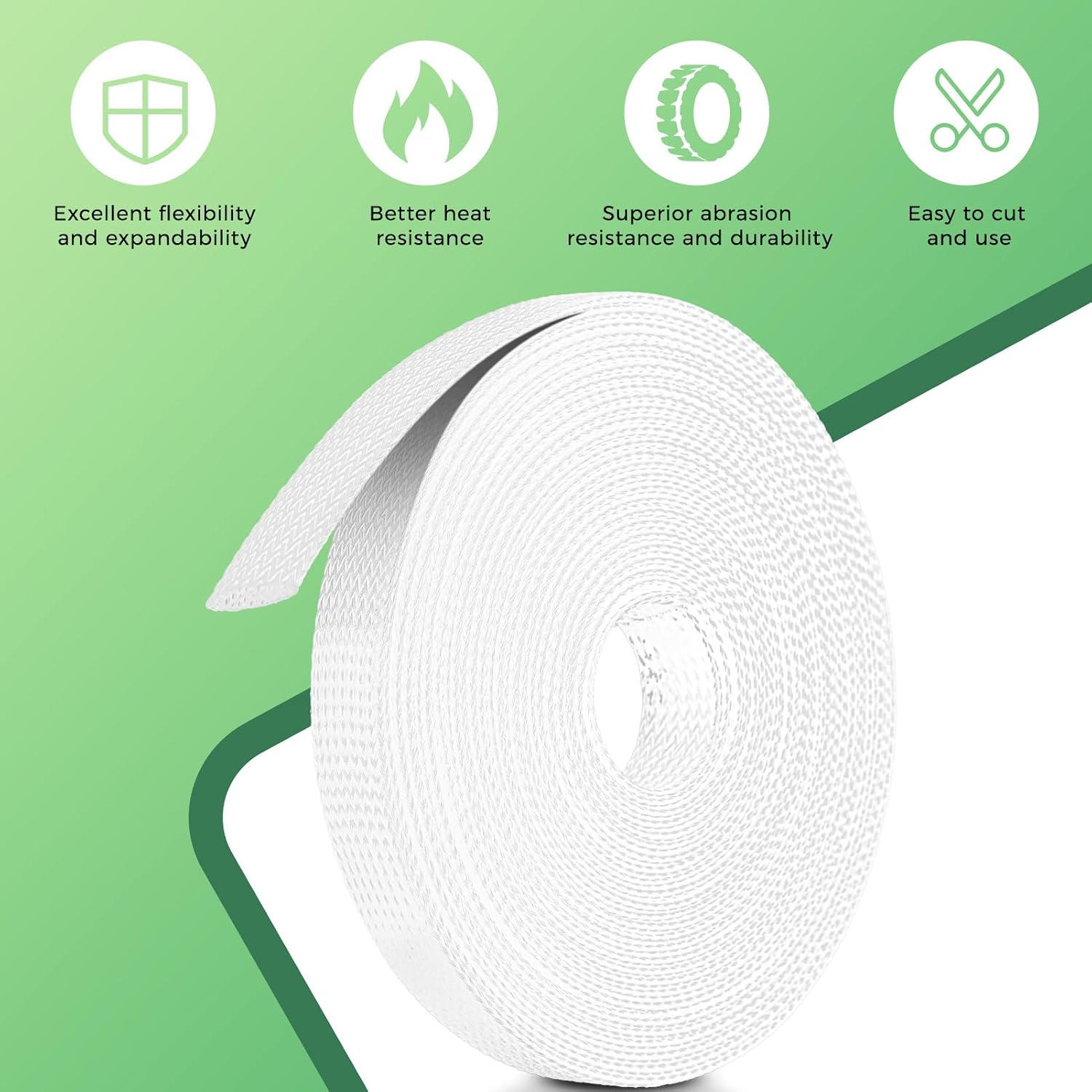 132 ft Expandable Braided Cable Sleeve Wire Loom PET Wire Sleeving，Wrap Management Mesh for Audio Video and Other Home Device Cable Automotive Wire - (1/2 Inch, 1/4 Inch, 3/8 Inch,3/4 Inch,White)