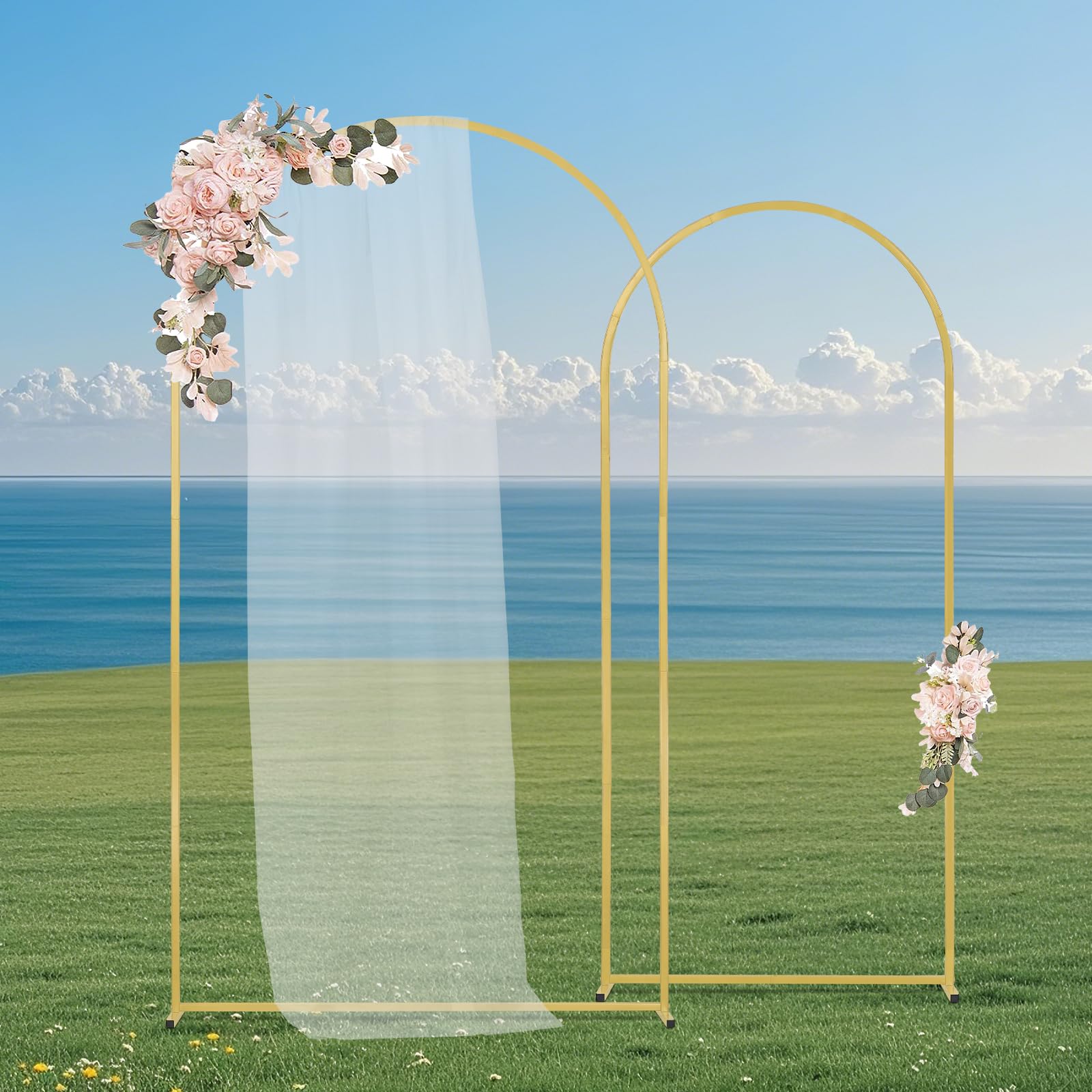 VEVOR Support de Fond Arche de Mariage, Lot de 2, Support Stable Métal, 2200 mm, 1805 mm, Barre Transversale de Châssis, Facile à Assembler, pour Anniversaire, Célébration, Cérémonie, Fêtes, Doré