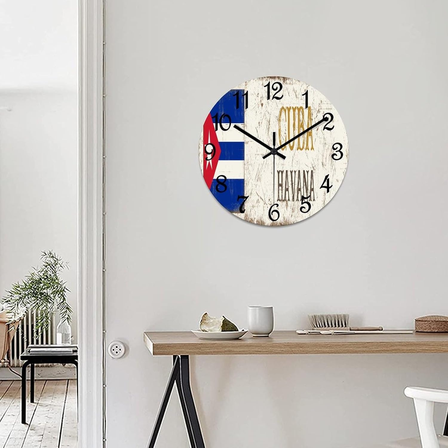Cuba National Flag Round PVC Wall Clock Cuba Havana Quiet Silent Wall Clock Aesthetic Decorative Clock for School Kitchen Office Wall Hanging 15 Inch