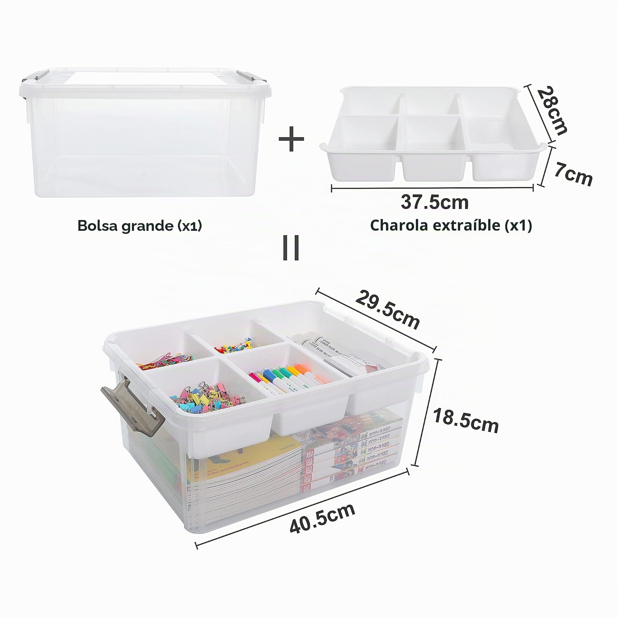 Citylife 16L Cajas almacenaje plastico, Caja de almacenamiento para niños con tapa, Clips de cierre, 5 Compartimentos de almacenamiento, Ideal para clasificar bloques, juguetes y pequeños objetos
