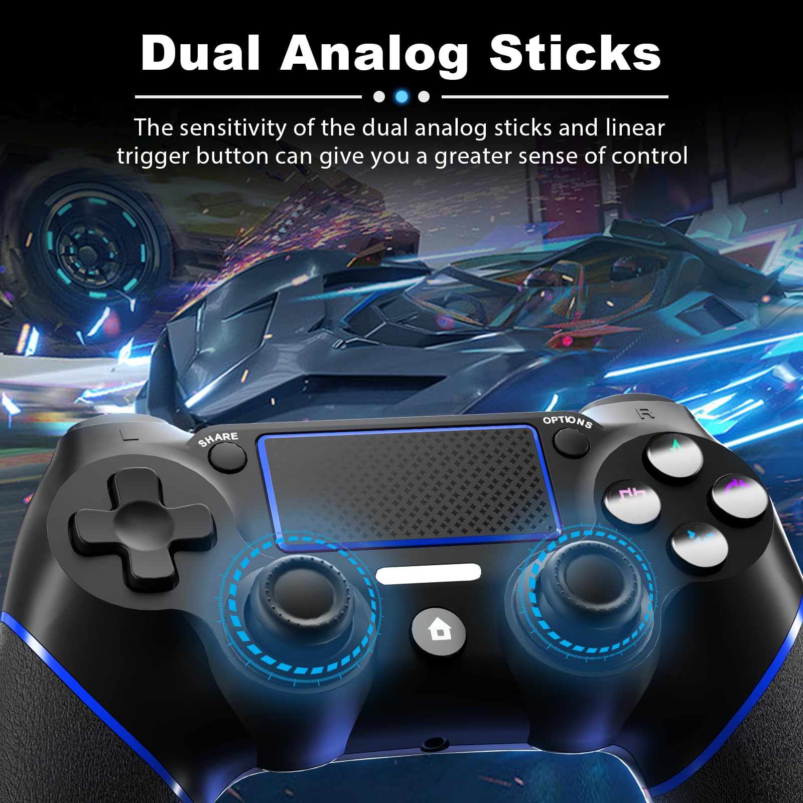 RCCBOOST REKBOO Manette pour PS4 Sans Fil, Manette Joystick Gamepad pour PS4/Slim/Pro avec Double Moteur Vibration, 600mah Batterie,Touch Panel, 3.5mm Audio Jack Speaker (Bleu)