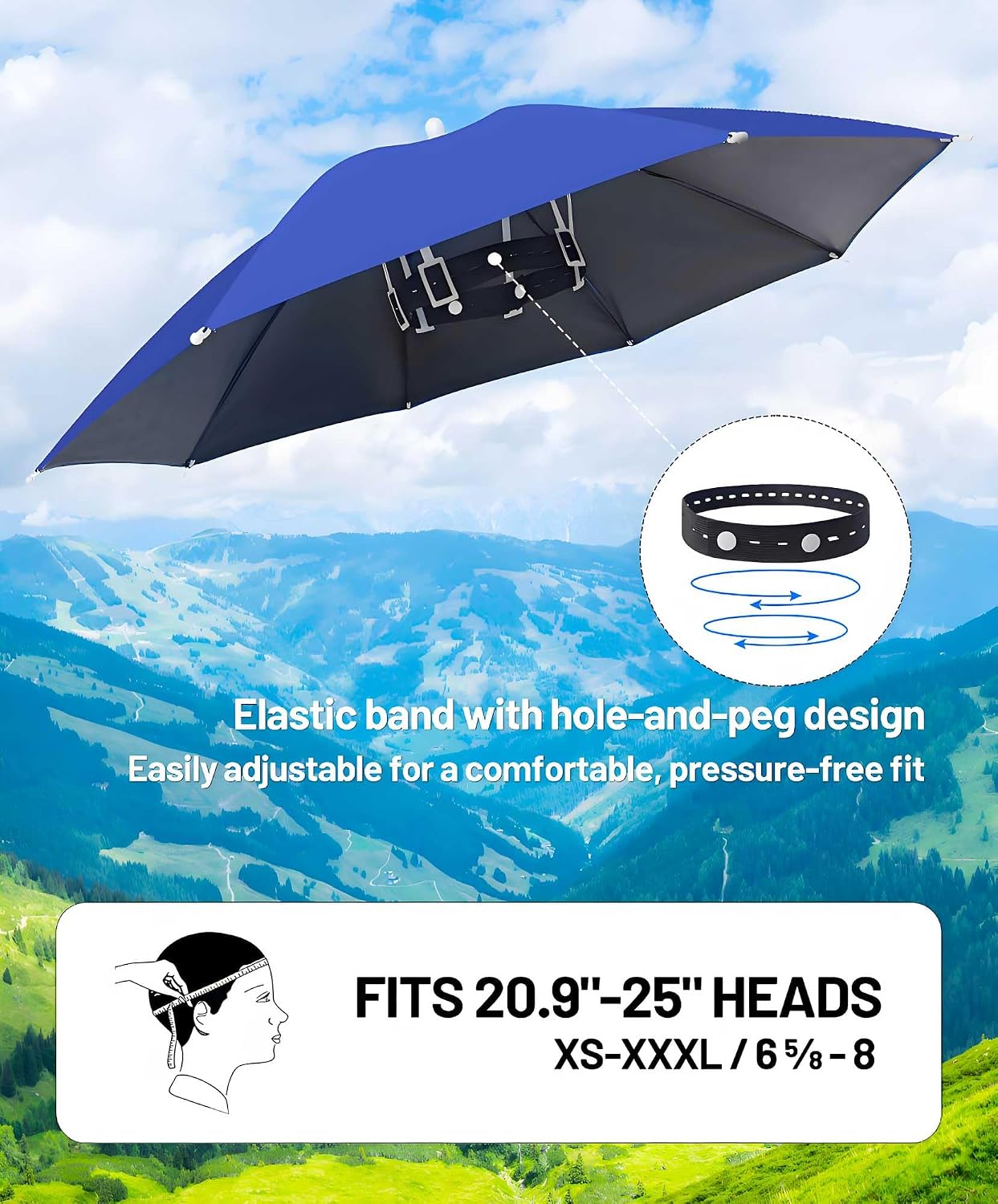Fishing Umbrella Hats for Adults, 27" Lightweight Head-Mounted Umbrella Hat image 4