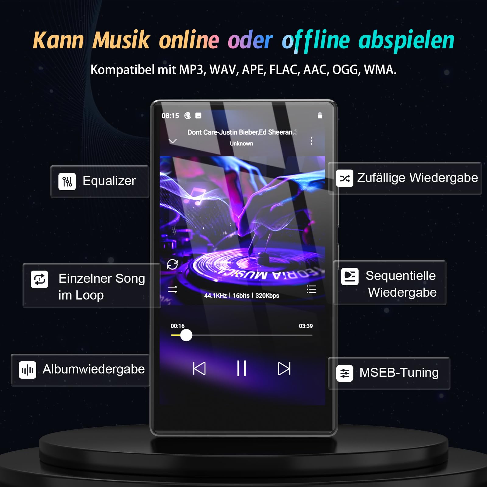 96 GB MP3 Player mit Android 13 OS, 5 Zoll MP3 Player mit Bluetooth und WiFi, 1080P HD MP4 Player, Musik Player mit vorinstallierten von Spotify, Audible und Play Store