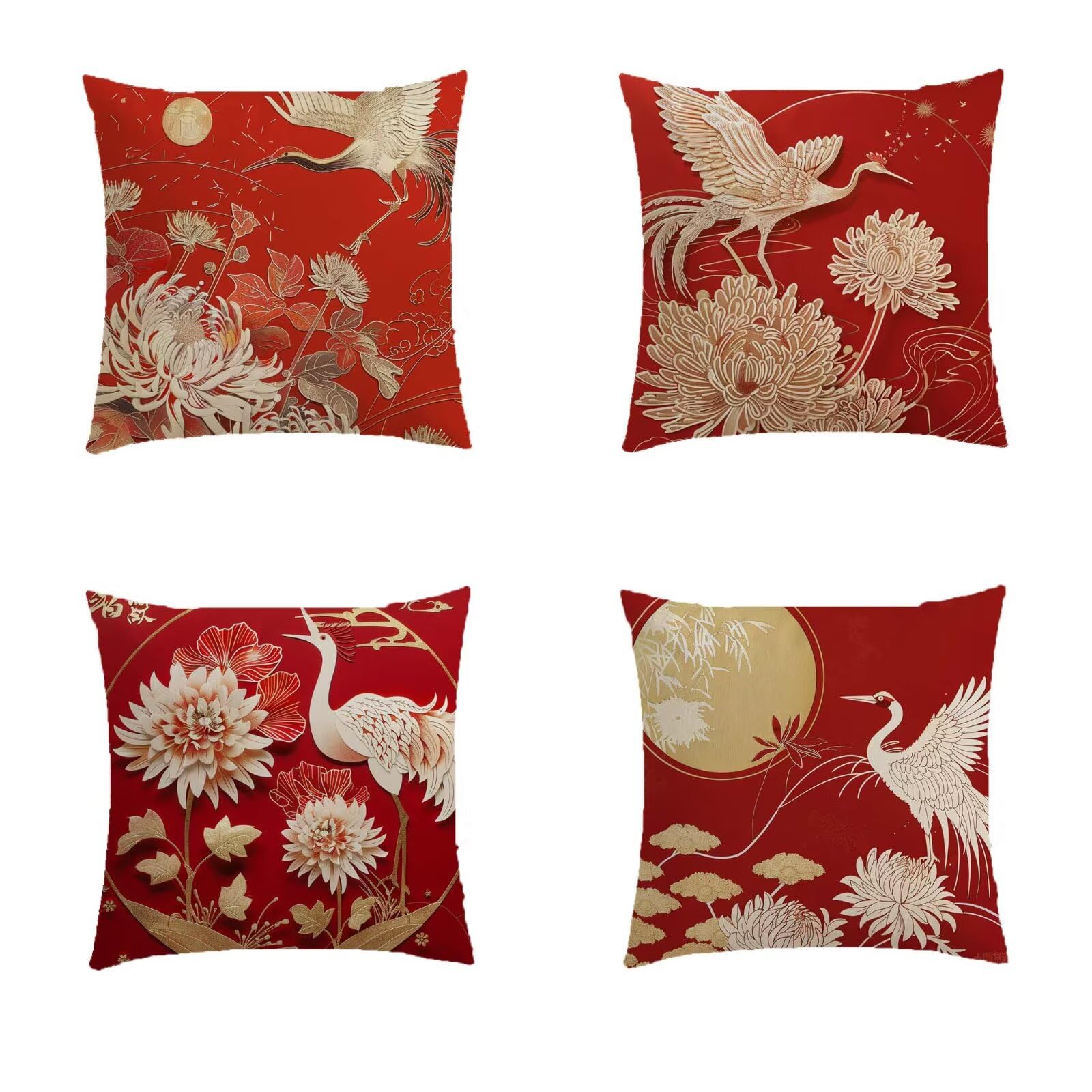 Housse coussin exterieur rouge 50x50 imperméable en lin lot de 4