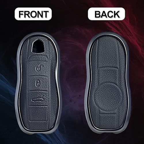 Miniatura 2 de SK CUSTOM Funda de piel negra y aluminio compatible con Porsche Macan Cayenne Panamera 911 con 3 botones sin llave (llave antigua)