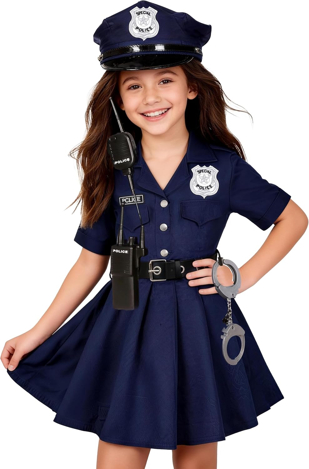 KIDIN Kids Police Officer Costume Girls Cop Outfit Toddler Police Uniform, Police Dress Up Career Day Halloween Gifts