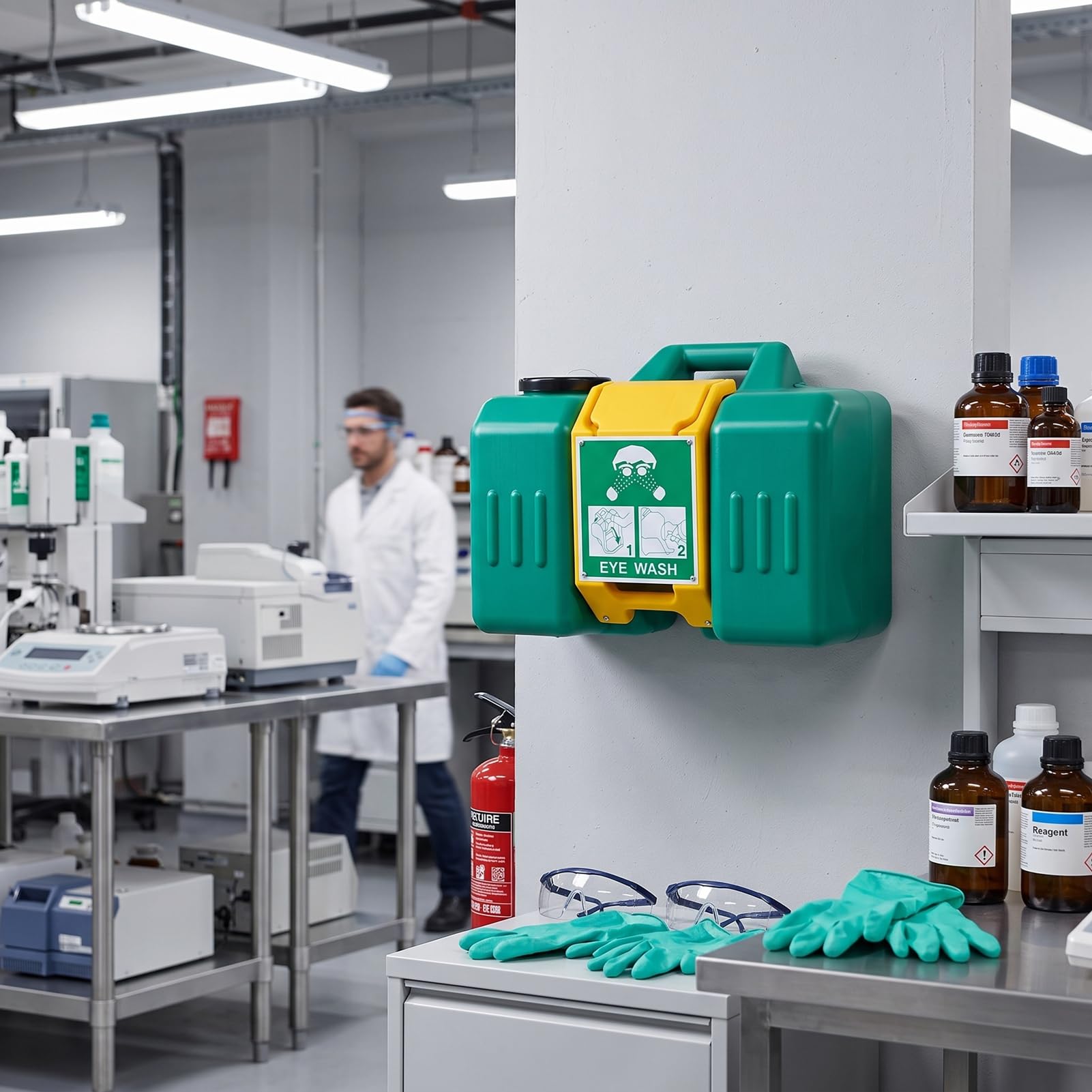 Luocute Estación Lavaojos Montada en la Pared, 9 Galones, 35 Litros | Estación de lavado de ojos de emergencia portátil alimentada por gravedad para laboratorio industrial, con una duración de
