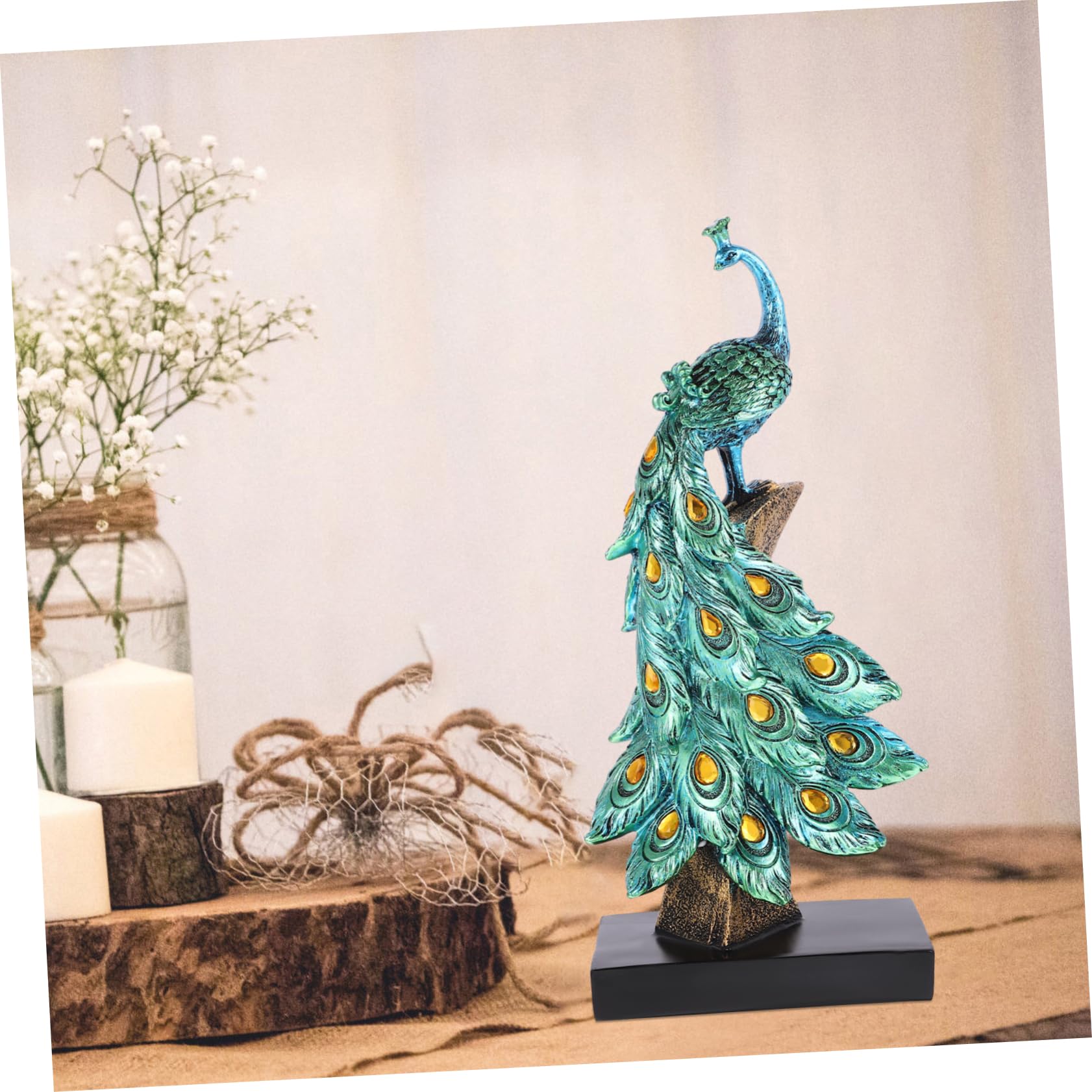 Statua di Pavone Realistico Blu in Resina Decorativa Ornamento da Giardino Scultura Raffinata per Giardino e Cortile per Decorazione Esterna