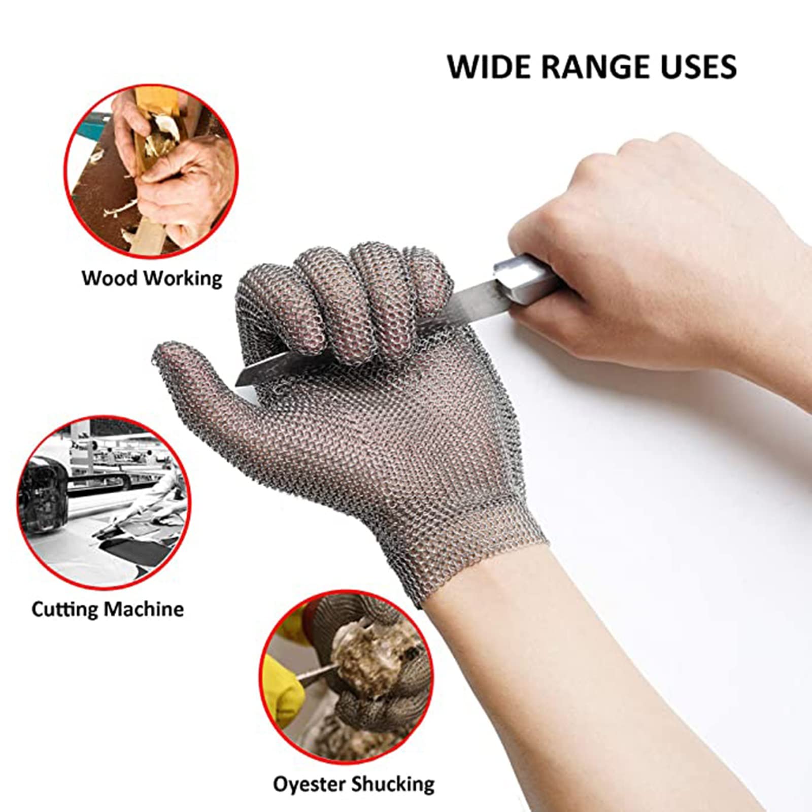 WXYZ Guantes Resistentes al Corte de Acero,Guantes de Trabajo de Seguridad de tamaño Ajustable,protección de 9 Niveles,Usados en cocinas,Jardines,fábricas (Color : 1pcs/S)