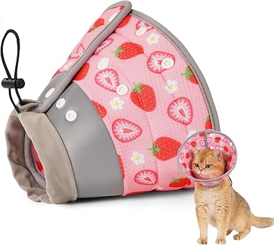Avont Cat Cone Collar Soft, Adjustable Foldable Recovery Collars to Stop Licking After Surgery for Small Dogs, Puppies and Kittens, Elizabethan Neck Cone of Shame Alternative -StrawberryM