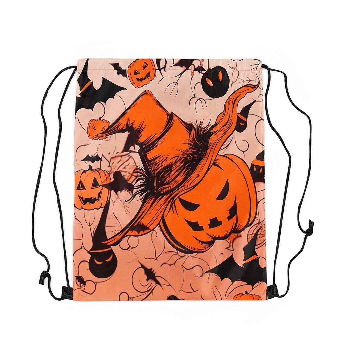 Loussiesd Orange Red Happy Halloween Horror Theme Drawstring Backpack 40x33cm for Pumpkin Sports Drawstring Sackpack Gym String Bag Witchcraft Drawstring Bags Waterproof