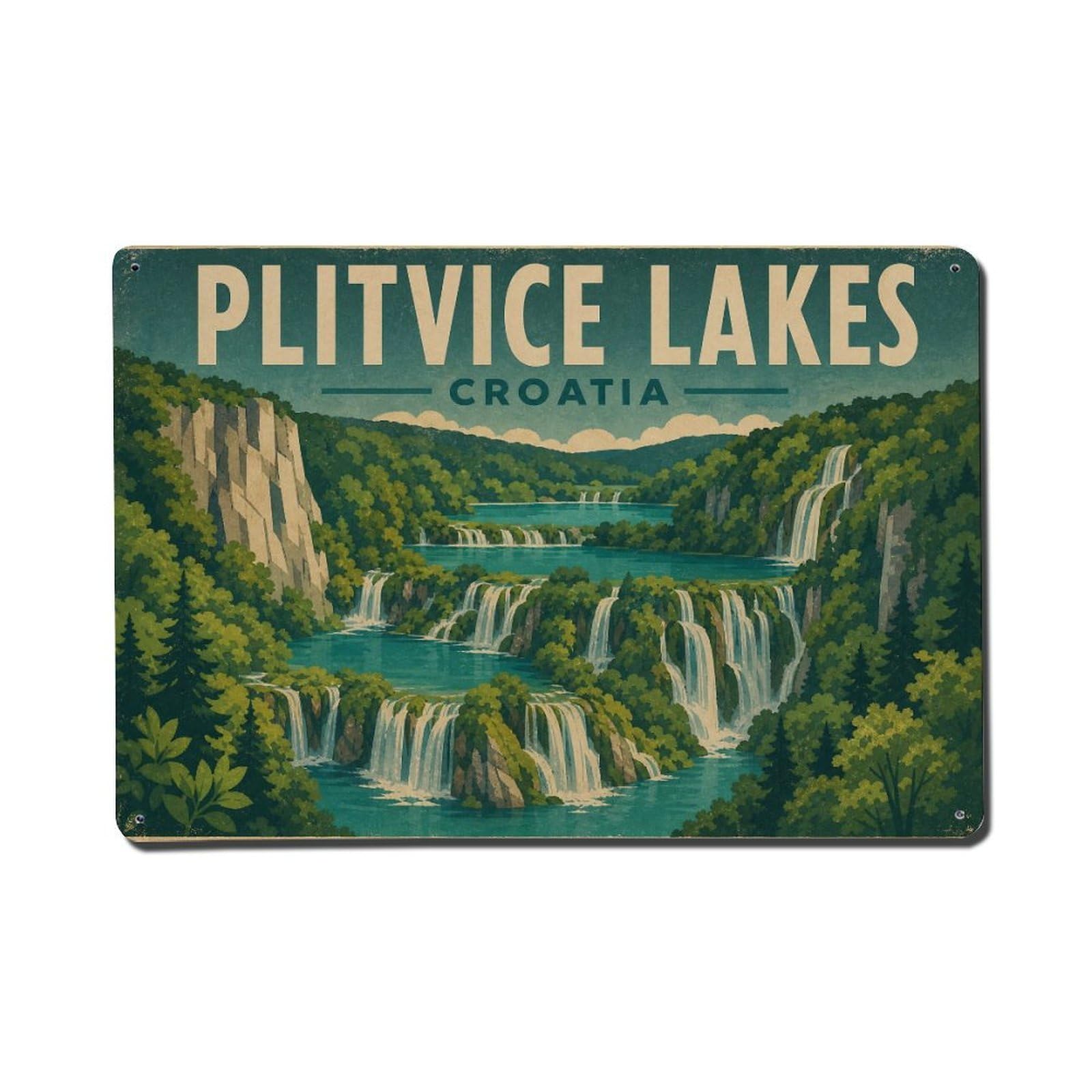 Retro Travel Croatia Plitvice Lakes Metal Tin Sign