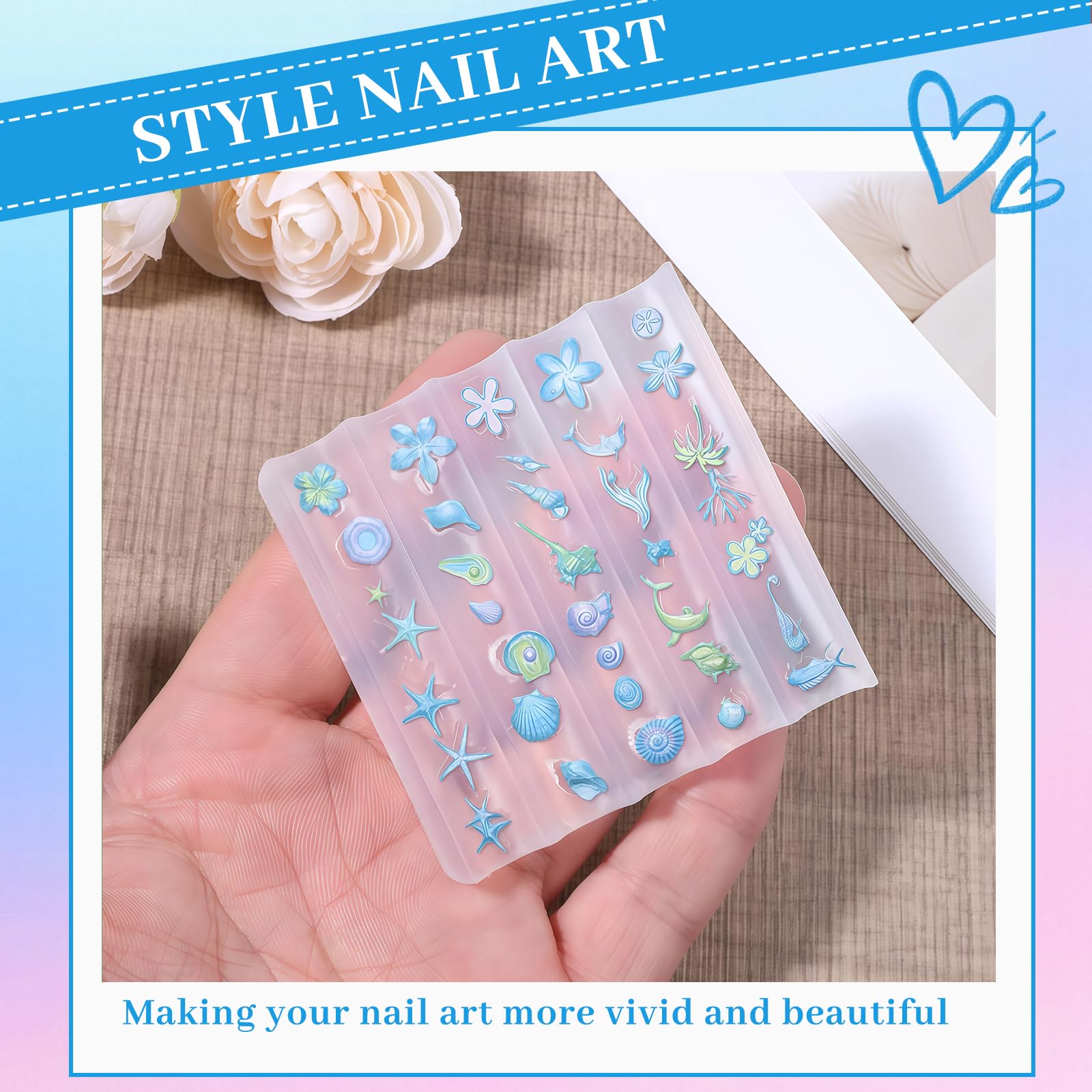 3D Gel Nail Art Mold Set Verano Mar & Conchas DIY Accesorios Uñas Flexible Transparente
