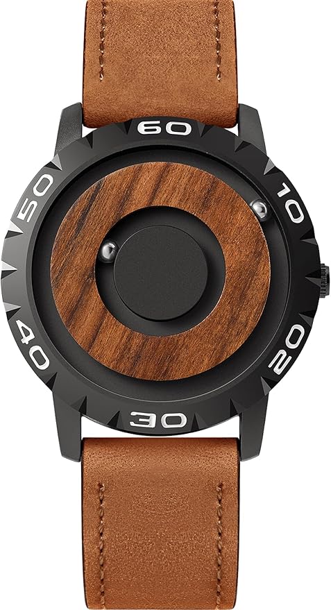 EUTOUR Mens Watch Magnetic Balls No Glass Minimalist Dress Simplicity Quartz Watches Silicone Stainless Steel Leather Strap