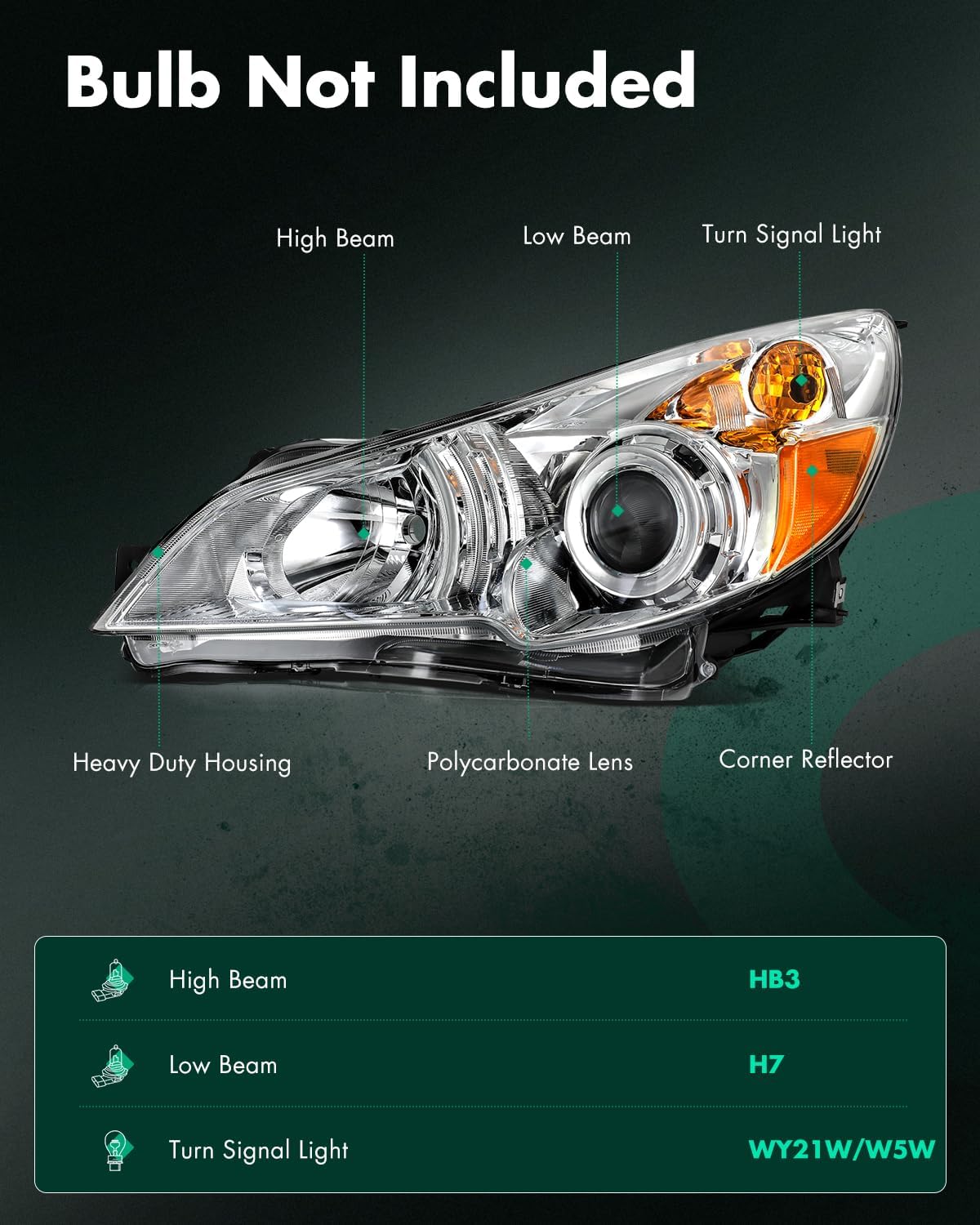 SCITOO Headlight Assembly Fits 2010-2014 for Subaru Legacy 2010-2014 for Subaru Outback Headlamps Clear Lens Chrome Housing Amber Reflector