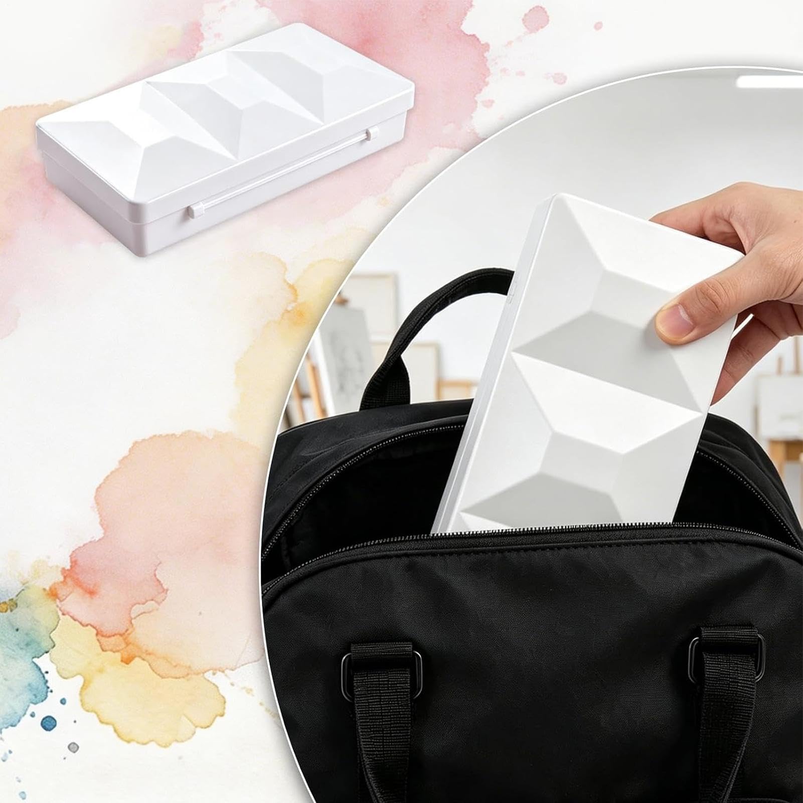 Tavolozza Da Viaggio Con Coperchio E Scatola Artistica A Mezze Vaschette | Tavolozza Pittura per Viaggio, Studio, Casa, Classe, Scuola, Laboratorio e Pittori