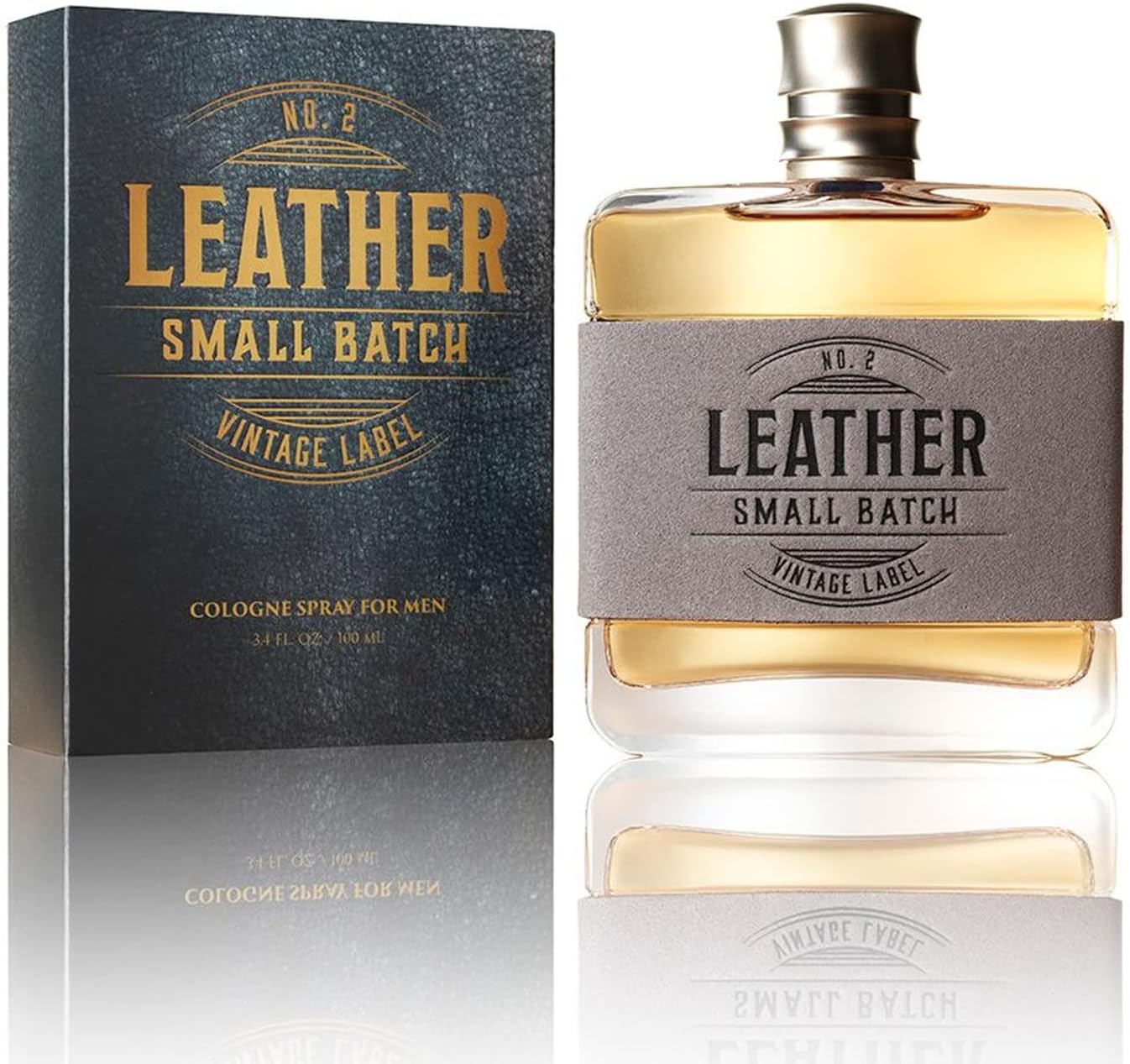 Leather No. 2 Cologne Spray - Small Batch - Vintage Label - Authentic Fragrance Perfume for Men - Bold Masculine Scent - Woody Notes - 3.4-oz
