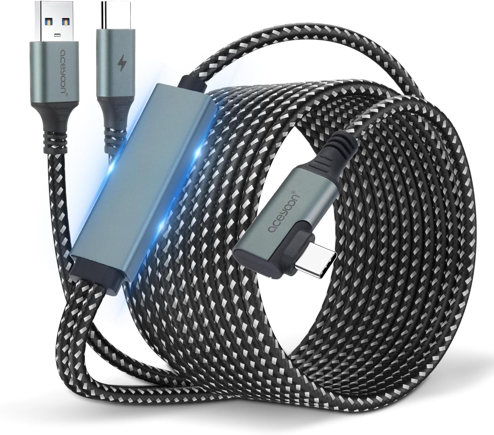 aceyoon リンクケーブル 充電ポート付き 6M VRケーブル メタクエスト3/3S/2 Pico4対応 USB3.0高速転送 PC連続用 両側Type-C ロング充電データケーブル VR ヘッドセット用