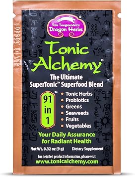 Dragon Herbs Tonic Alchemy Superfood Greens Powder - Single Serve Packet - 91 Ingredients Tonic Herbs, Ashwagandha, Mushrooms, Prebiotics, Probiotics, Super Greens, Seaweeds, Fruits, Spirulina