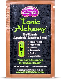Dragon Herbs Tonic Alchemy Superfood Greens Powder - Single Serve Packet - 91 Ingredients: Tonic Herbs, Ashwagandha, Mushrooms, Prebiotics, Probiotics, Super Greens, Seaweeds, Fruits, Spirulina