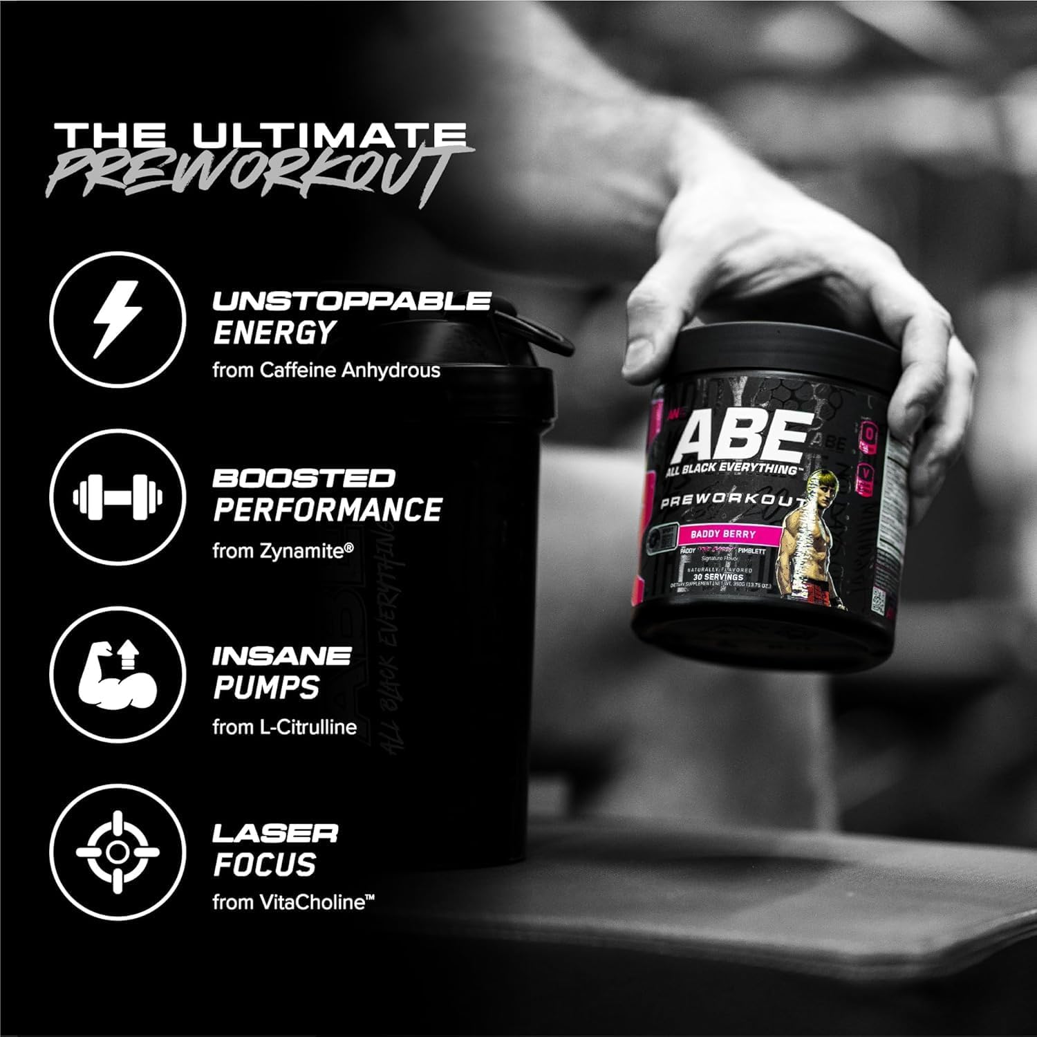 All Black Everything Pre-Workout Powder | Preworkout Energy Drink Mix | 350mg Caffeine | Beta Alanine & Citrulline | Energy Supplement for Men & Women | Sour Gummy Bear | 30 Servings - Image 3