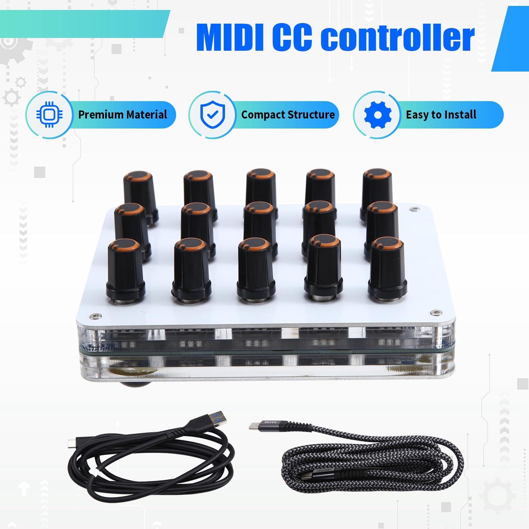 15 Manopole, Informazioni CC Personalizzate, Volume Interfaccia USB-C, Software Host Musicale, Controller MIDI, Controller MIDI CC
