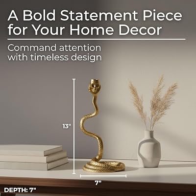 Decorative Candle Holder for Home Decor Snake Taper Centerpiece, Modern Gold Metal Table Accent for Living Room or Dining Display, Single Candle Holder for Stylish Tabletop Decor 13, Gold