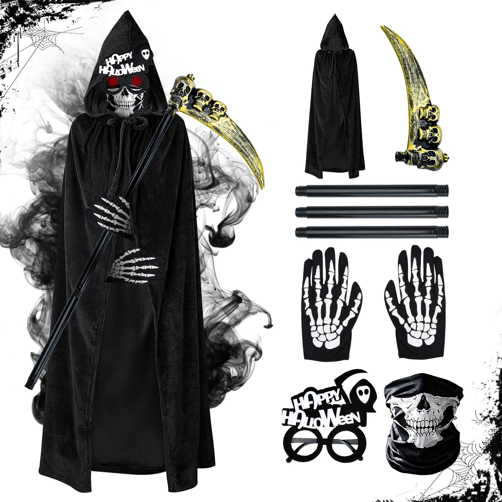 Sensenmann Robe Mit Kette XL / 14-16 Jahre Für Halloween & Fasching