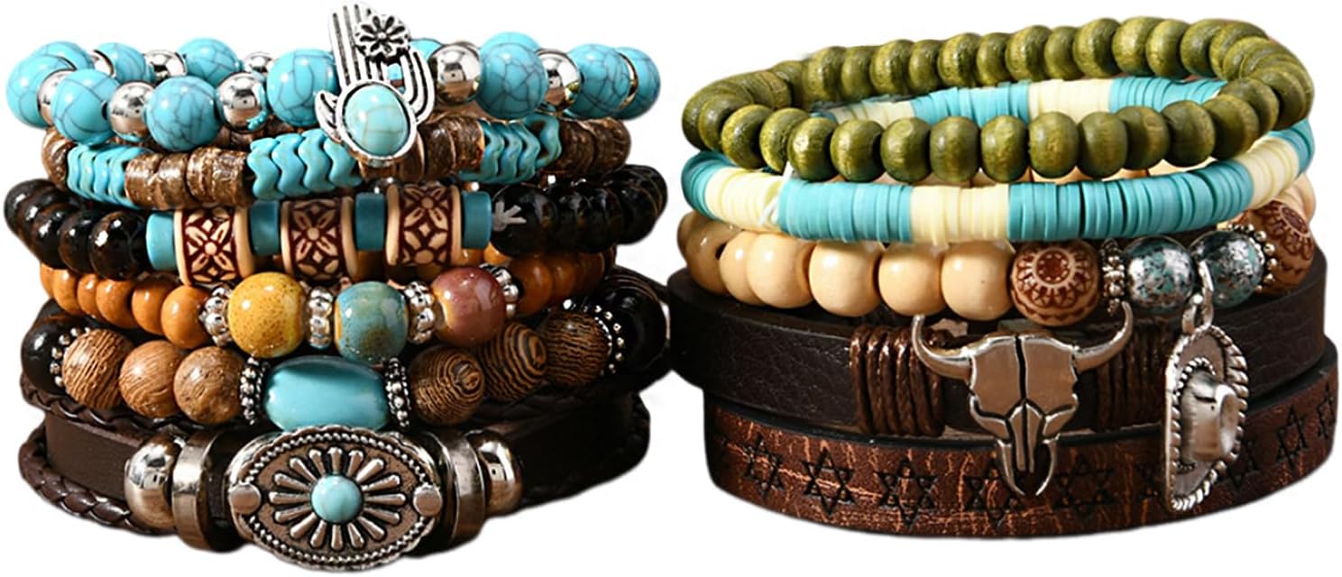CSIYANJRY99 Western Bracelets for Women Men Trendy Western Outfit Cowboy Chic Country Concert Outfits Turquoise Leather Bracelet Boho Cowgirl Accessorie Fashion Jewelry