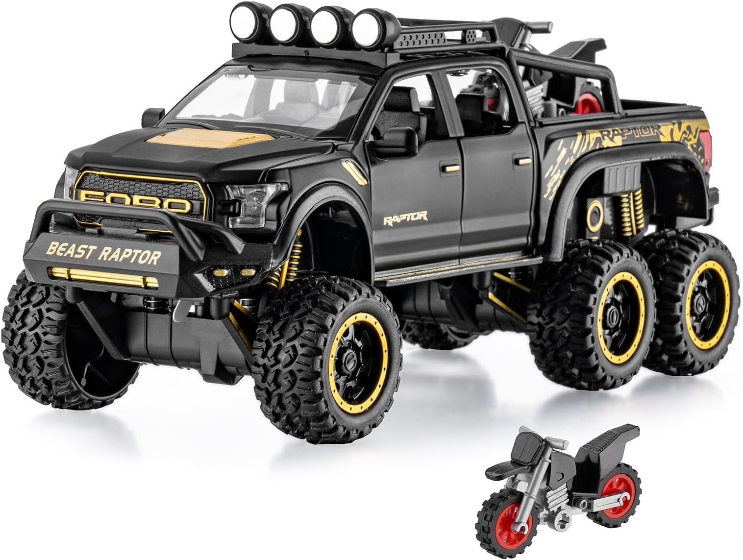 SASBSC Toy Pickup Trucks for Boys F150 Raptor DieCast Metal Model Car with Sound and Light for Kids Age 3 Year and up Black