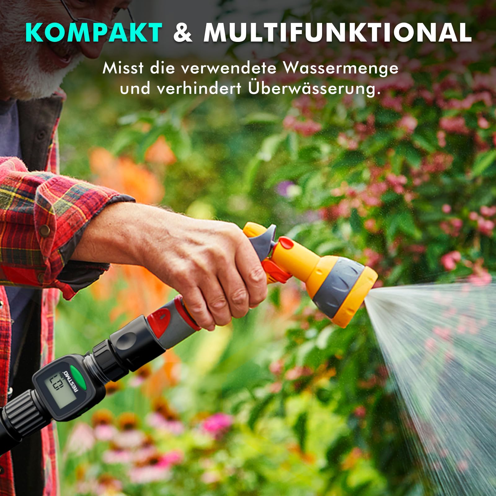Restmo [2er Set] Wasserzähler, Wasseruhr mit hohe Messgenauigkeit, Messung des Gallonen-/Literverbrauchs und der Durchflussmenge für Gartenbewässerung, Rasensprenger und Gartenbrause