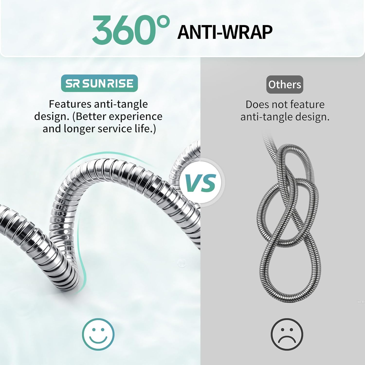 SR SUN RISE 1.5 Meters/59 Inches/4.9 Ft. Flexible 304 Stainless Steel Replacement Shower Hose Extra Long with Brass Fittings. Explosion-Proof. Chrome