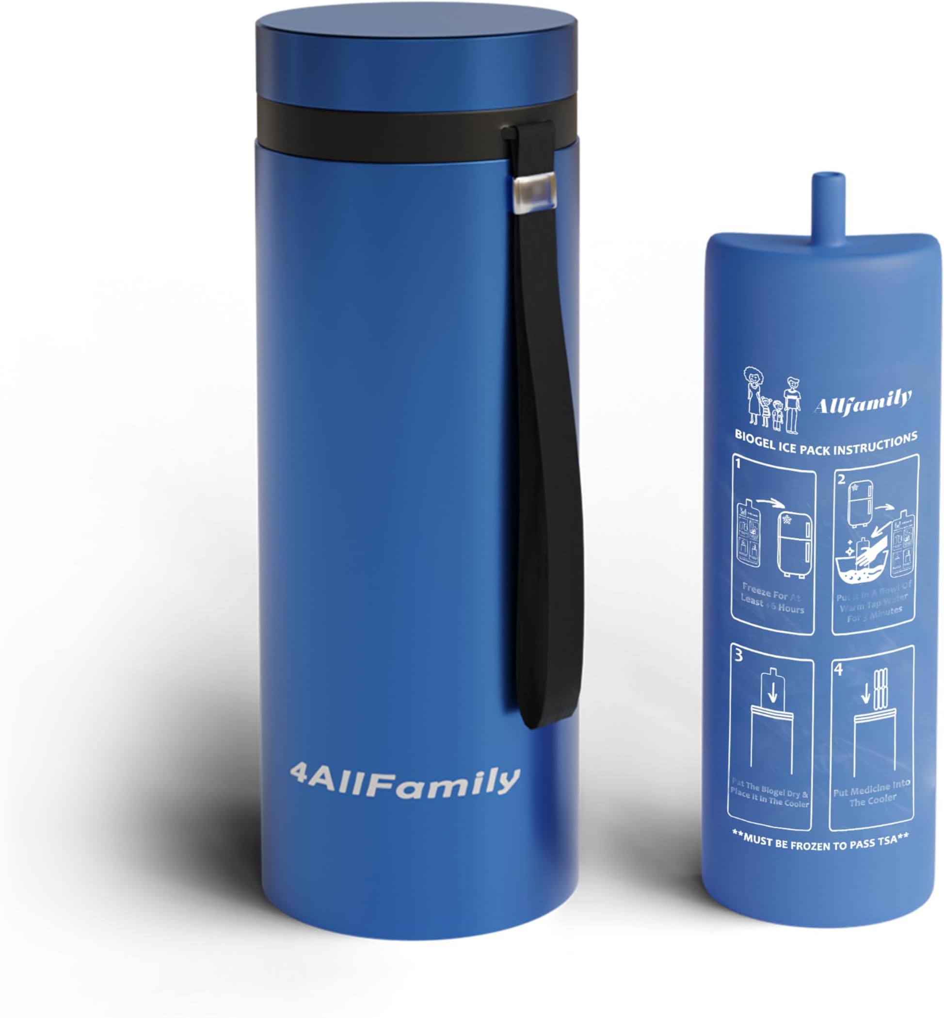 4ALLFAMILY NOMAD BIG 48H 7 PEN INSULIN COOLER TRAVEL CASE Medicine Cooler Box EpiPen carry Case TSA Approved Diabetic Pen Travel case Hard Shell Insulina with Biogel Ice Pack (Blue)