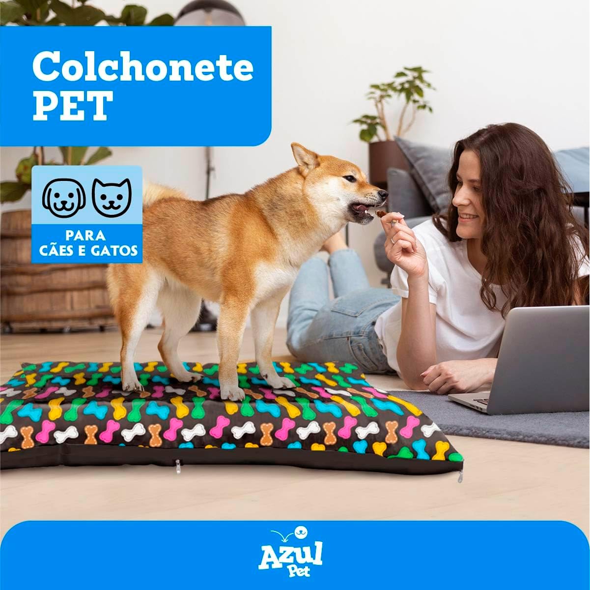 Colchonete para Cachorro com Estampa, 58x38 cm, Zíper Removível, Preto