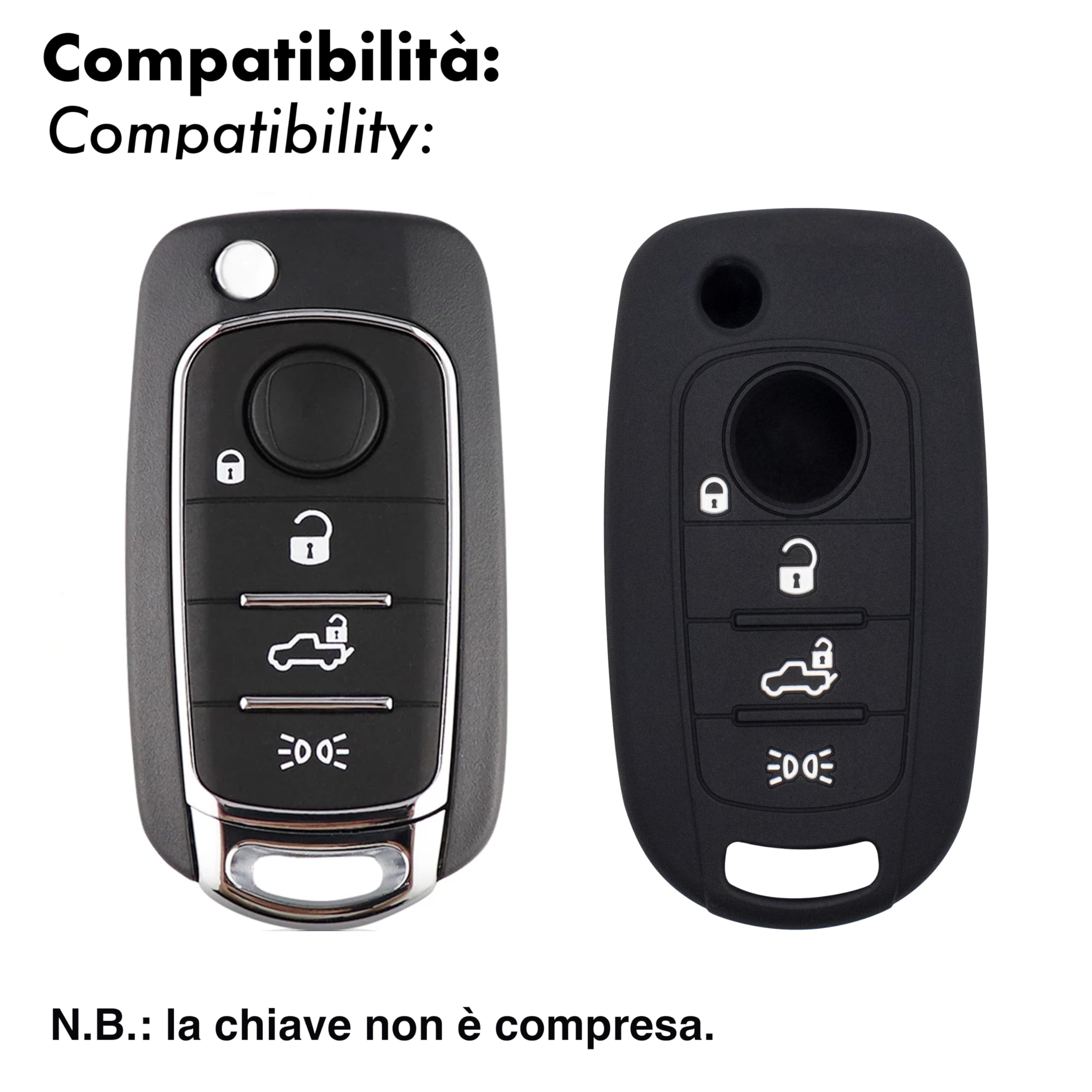 Silicone Cover Chiave per Telecomando Auto Fiat 500X 4 Tasti NERO