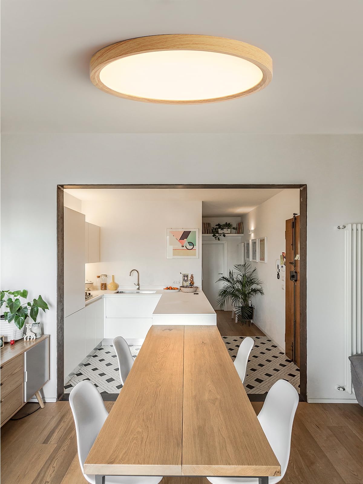 Lampara techo Look Madera, Ø30CM Moderna Ronda Lampara techo dormitorio, 24W 3000K Blanco Cálido Plafon LED Luces Dormitorio, Luces Salón, Habitación Bebé, Pasillo, Cocina, Sótano, Oficina