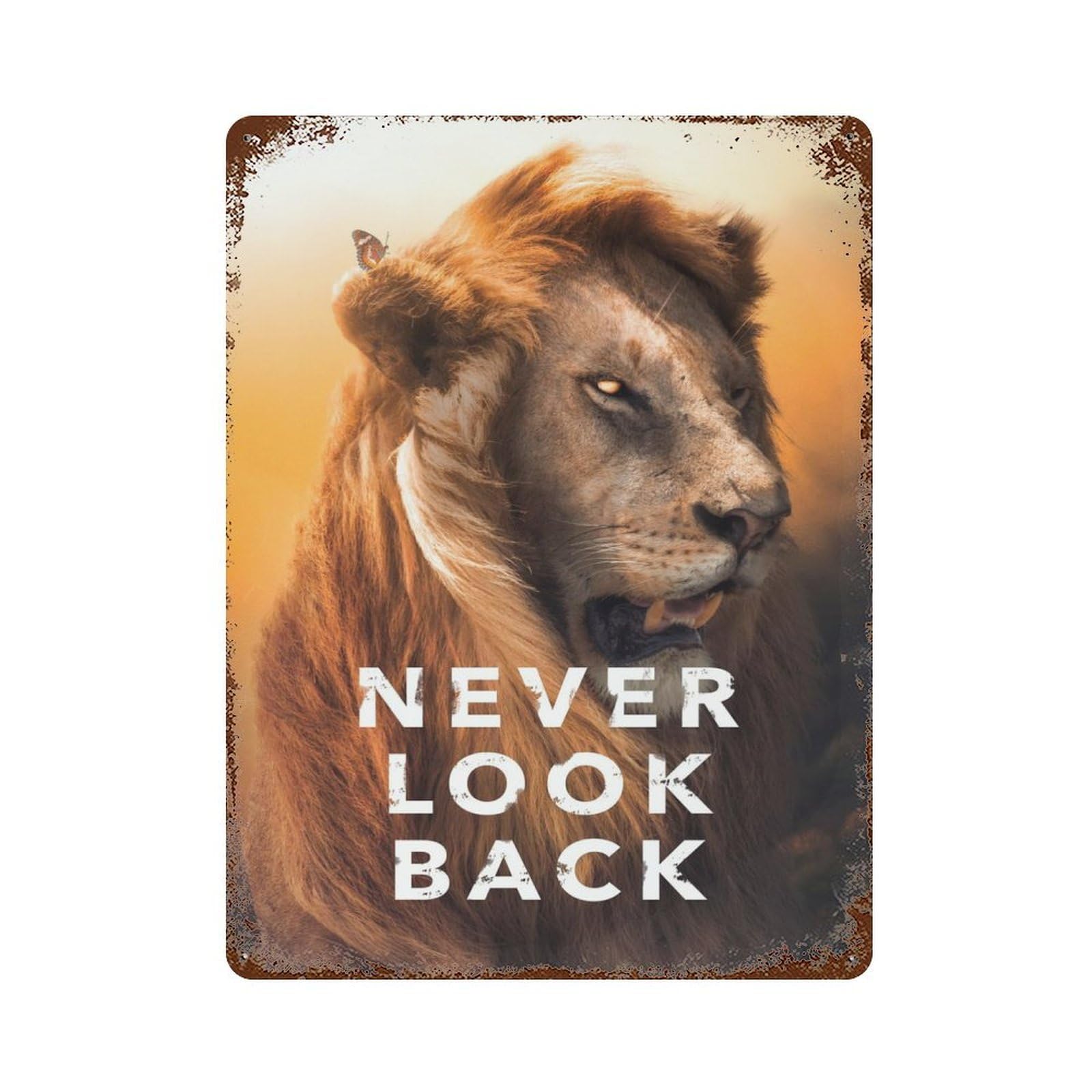 Garage Style Never Look Back Motivation Rusty Metal Tin Sign 15.7"x11.8", Farmhouse Wall Decor for Bar And Workshop