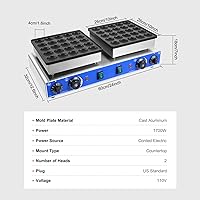 Vista 7 de Mini máquina holandesa para hacer panqueques de 1600 W, 50 agujeros, antiadherente, 110 V, waflera eléctrica antiadherente, control preciso