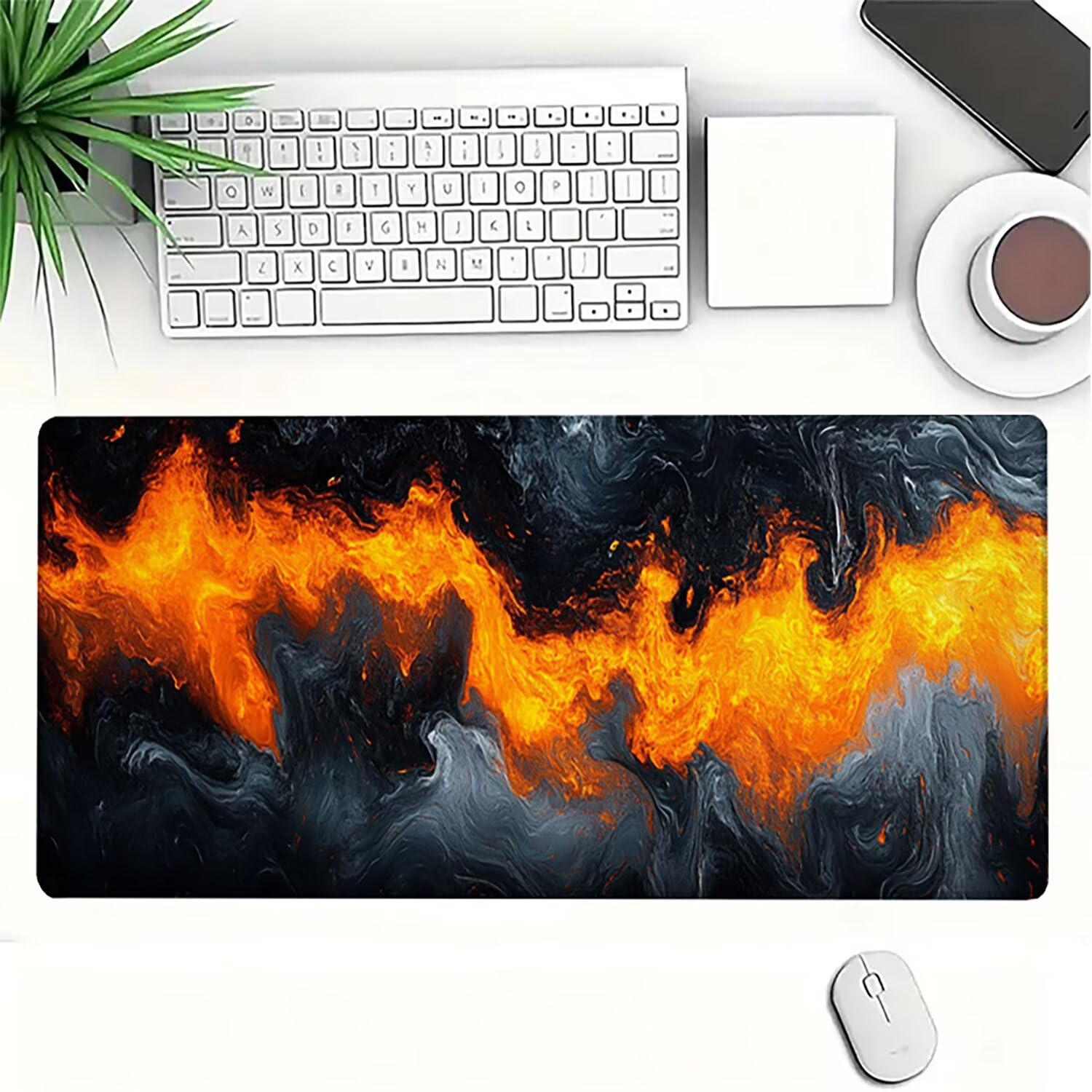 Lejnlnng Podkładka pod mysz do gier XXL, 120x60cm - Mata na biurko w kolorze pomarańczowym, wodoodporna podkładka pod mysz XL szara, antypoślizgowa gumowa podkładka pod mysz z przeszytymi krawędziami