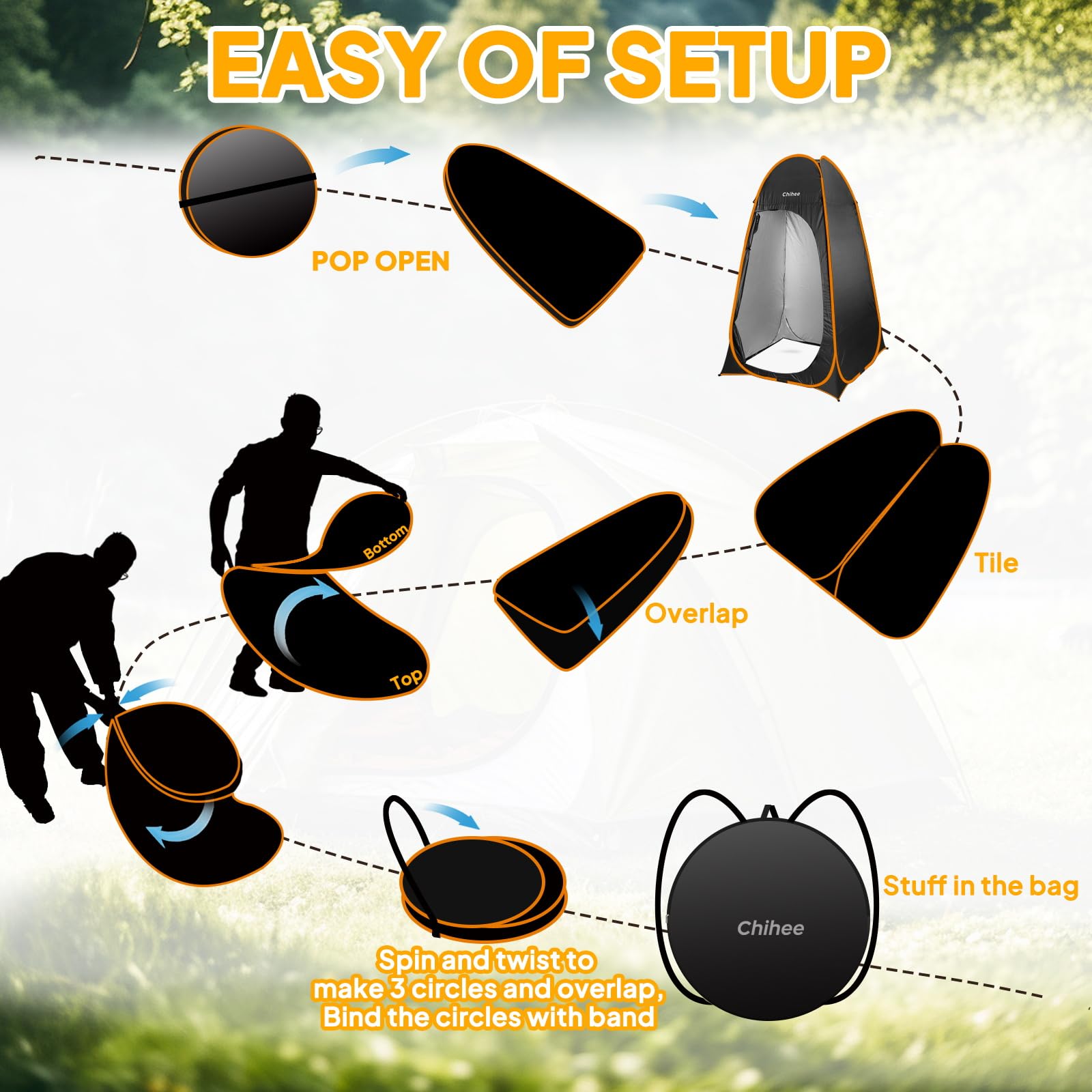 Chihee Tentes instantanées Pop-up Tente de Salle de Bain pour Le Camping Tente d'abri privé Tente à Langer Portable 1 Room Instant Camp Toilet Stall Tente de Douche Salle d'habillage