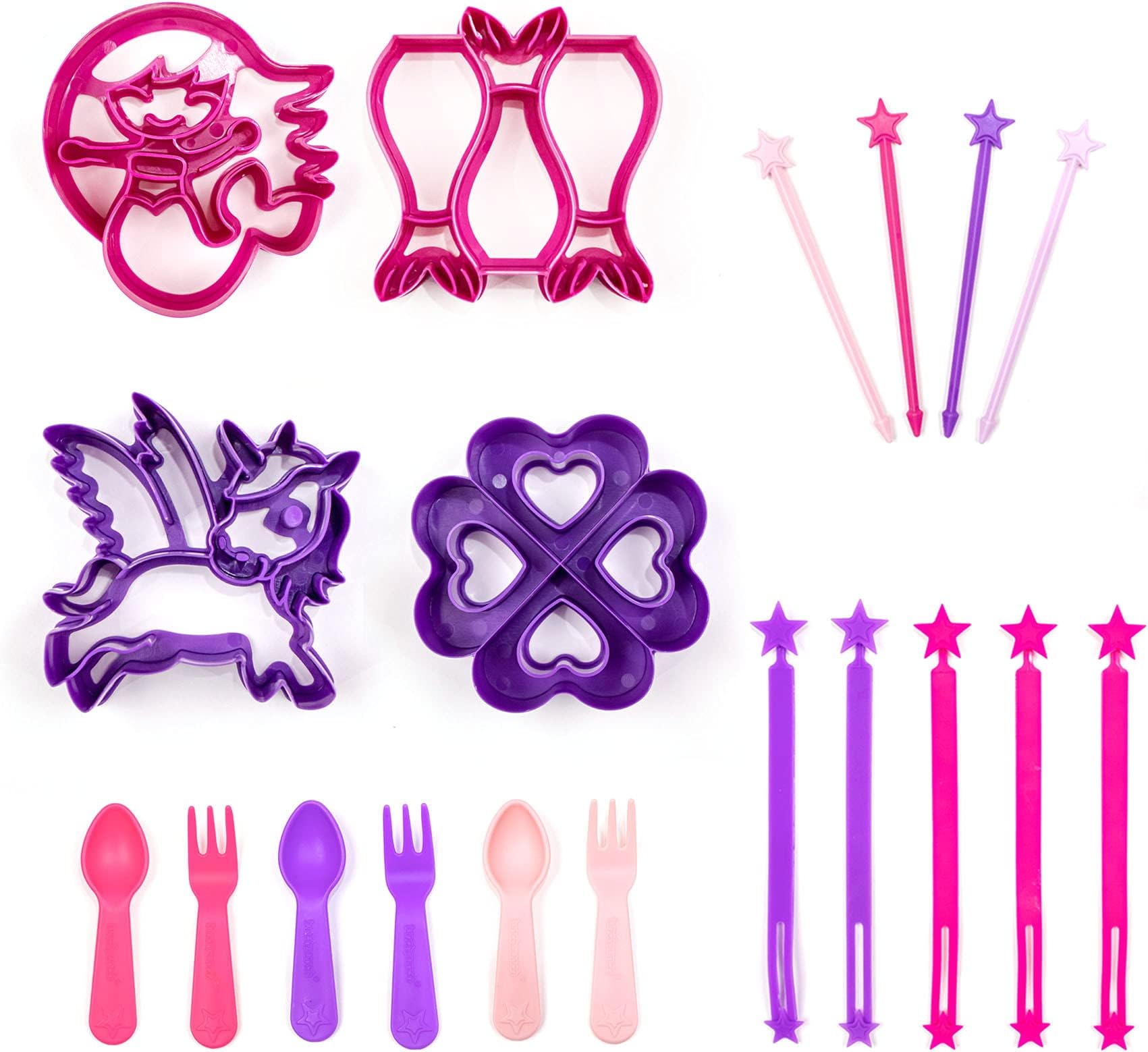 UNICORN & MERMAID 19 Piece Sandwich Cutter Set, BPA FREE original shapes with Lifetime Replacement Guarantee, Kids Pink Bento Lunch Box accessories, Food Picks, Cutlery