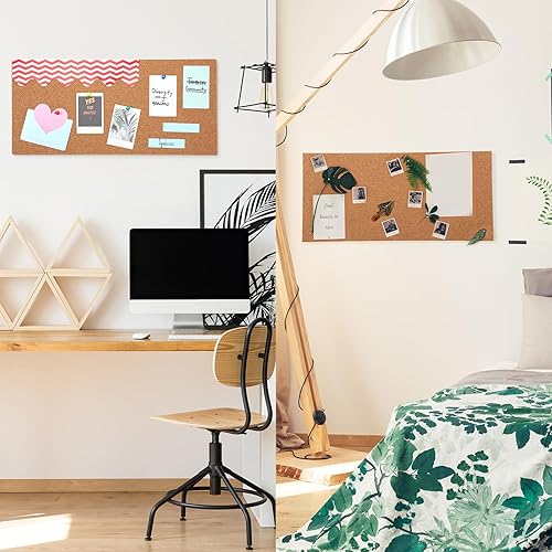 Miniatura 7 de 12 tableros de corcho para paredes de 17 x 8 pulgadas, tablero de anuncios autoadhesivo con 100 piezas de pasadores, azulejos de corcho gruesos,