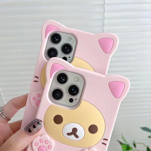 Miniatura 2 de Funda de teléfono con diseño de oso de dibujos animados 3D para iPhone 14 Pro, moderna y elegante, divertido diseño de oso rosa, funda protectora de
