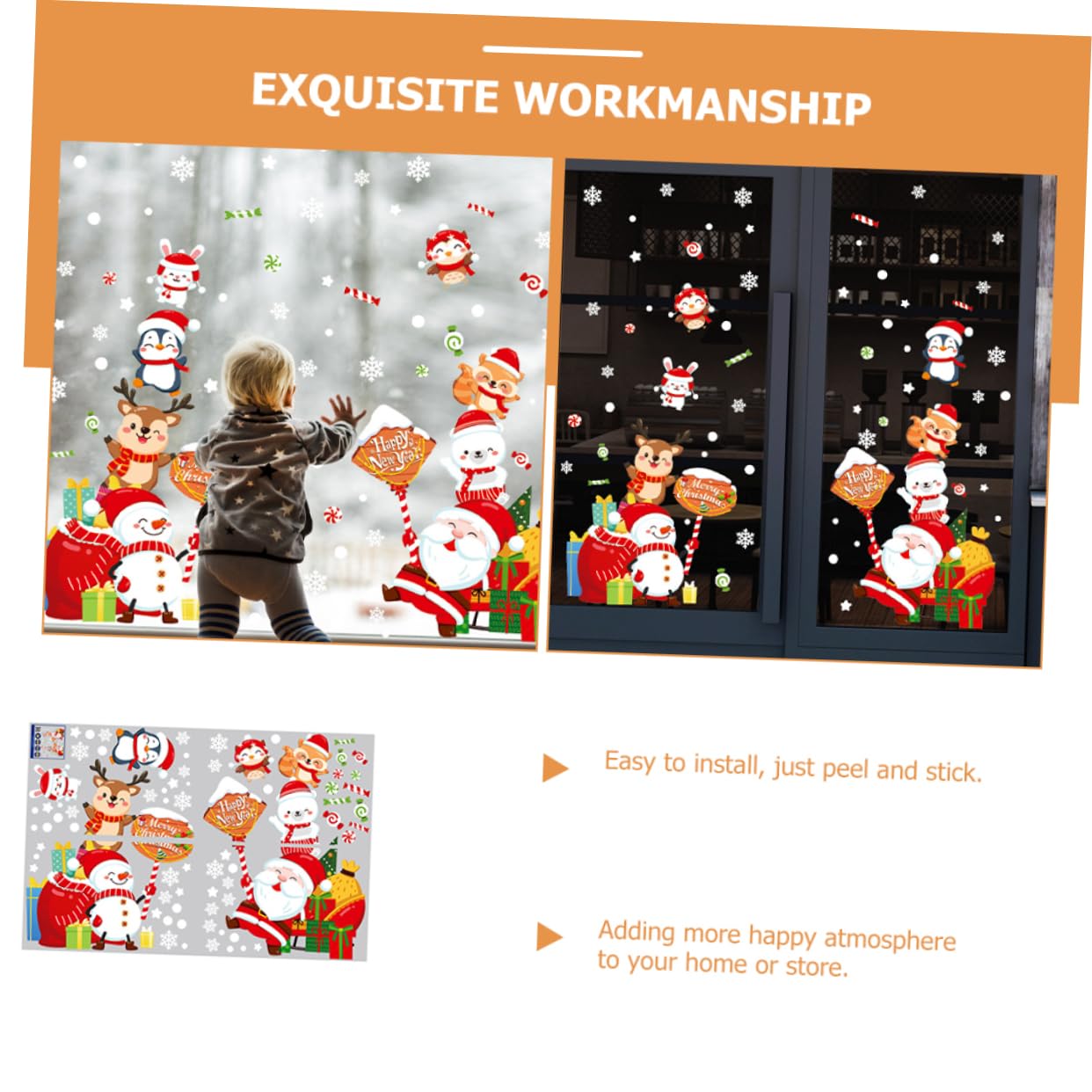 TOPBATHY 5 Ensembles Autocollants De Noël Décalcomanies De Décoration De Noël Décorations De Fenêtre De Flocon De Neige Fête De Art Mural Stickers Muraux Joyeux Stickers Pvc