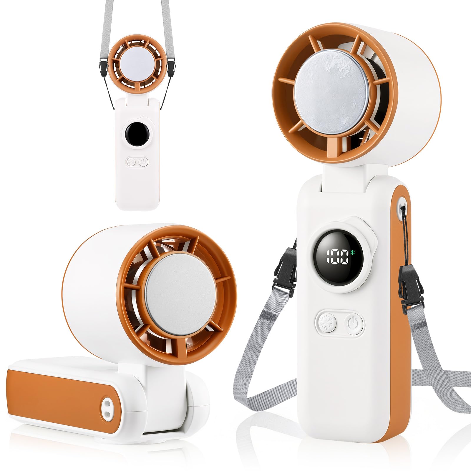 Piccolo Ventilatore Turbo Portatile con Raffreddamento a Ghiaccio, Potente Ventilatore USB Ricaricabile 6000 mAh, Velocità Regolabile 1-199, Ventola Pieghevole da Borsa per Viaggi/Ufficio/Casa Arancio