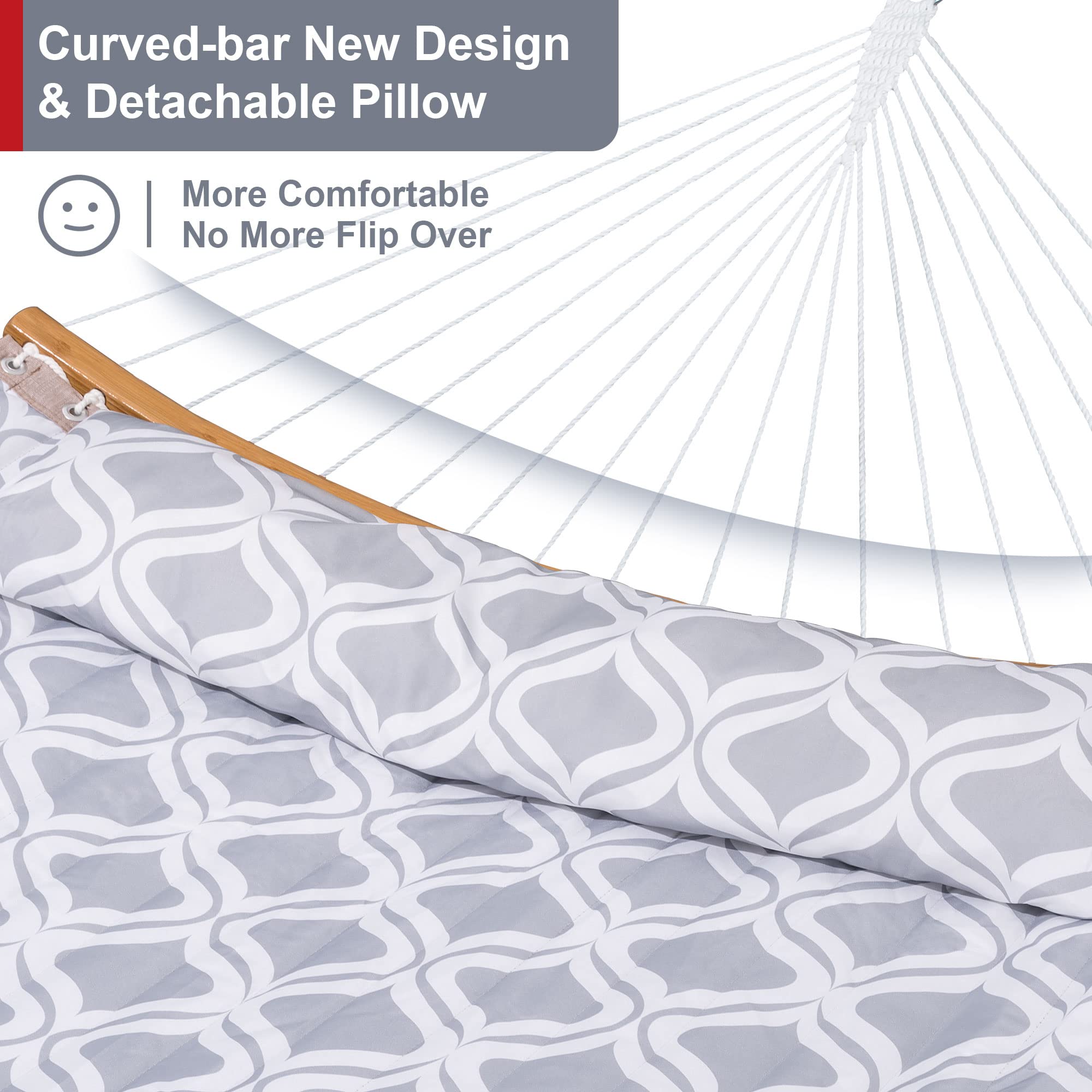 Hamacas de pie libre, de 12 pies, resistente 450 libras, hamaca doble persona con barra curva, hamacas solo para exteriores con almohada y bolsa portátil, ondulaciones grises